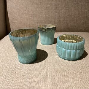 Set of 3 Glass Votive Candle Holders Roost Brand Made in India Blue Colors